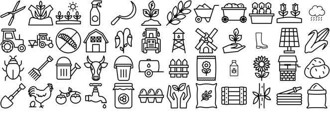Mega Set Of Vector Farming Icons Collection Isolated Silhouette Solid Icons Including Gardening,Watering,Farm,Agriculture,Farming Vector Icon Set Linear Pictogram Pack