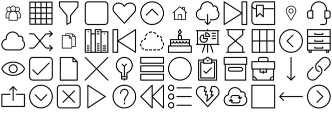 Set Of Linear Essentials Web Vector Symbols Apps, Websites Ui Designs Suitable For Arrow,Box,Circle,Angle,Control Pictograms And Infographics Design Elements Vector Illustration