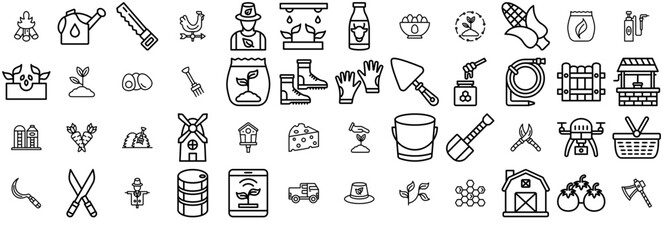 A Collection Of Farming Icons Collection Isolated Silhouette Solid Icons Including Agriculture,Farm-Produce,Gardening,Farming,Harvest Vector Icon Set Linear Pictogram Pack