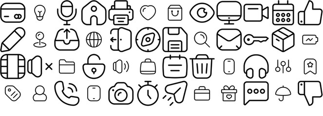Set Of Essentials Pack Icons Collection Isolated Silhouette Solid Icons Including Sound,Call,Store,Device,Paper Infographic Simple Vector Illustration Logo