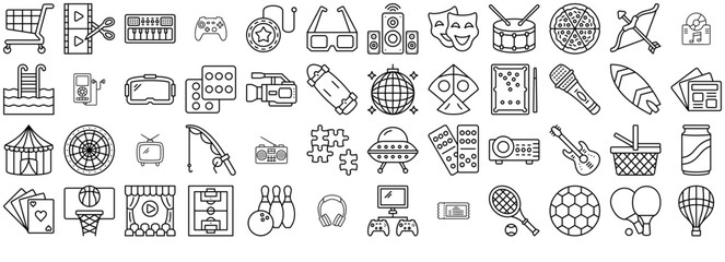 Mega Set Of Vector Entertainment Isolated Silhouette Solid Icons With Movie,Music,Gaming,Film,Sport Vector Icon Set Linear Pictogram Pack