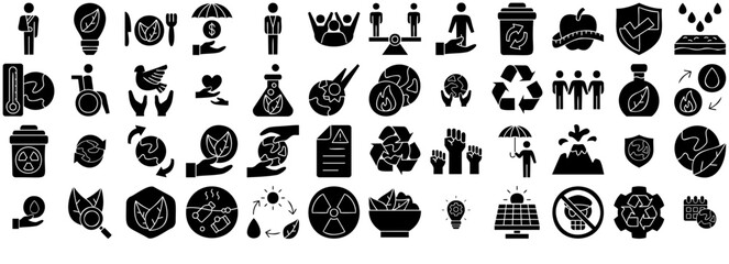 Set Of Environment Human Icons Silhouette Vector Logo Design Containing World,Earth,Human,Leaf,Eco Simple Black Style Symbol Sign For Apps And Website, Vector Illustration