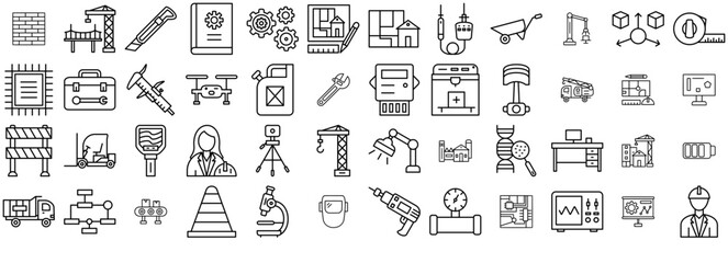 Mega Set Of Vector Engineering Icons Silhouette Vector Logo Design Containing Engineering,Construction,Measurement,Tool,Technology Vector Illustration Linear Pictogram Pack