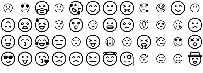 Set Of Emojis Icons Collection Isolated Silhouette Solid Icons Including Expression,Face,Sad,Emoji,Smile Simple Black Style Symbol Sign For Apps And Website, Vector Illustration