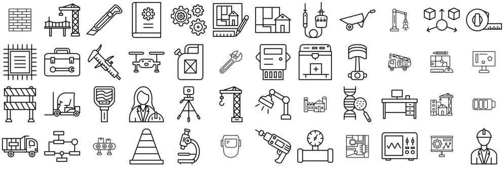 Mega Set Of Vector Engineering Icons Silhouette Vector Logo Design Containing Engineering,Construction,Measurement,Tool,Technology Vector Illustration Linear Pictogram Pack