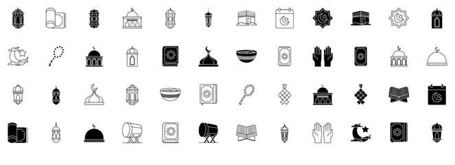 Set Of Linear Eid Al Fitr Icons Silhouette Vector Logo Design Containing Mosque,Islam,Ramadan,Eid-Al-Fitr,Mubarak Infographic Simple Vector Illustration Logo