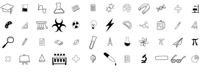 Set Of Linear Education Icons Silhouette Vector Logo Design Containing Science,Education,Math,Hand-Drawing,Doodle Vector Icons Illustration Collection