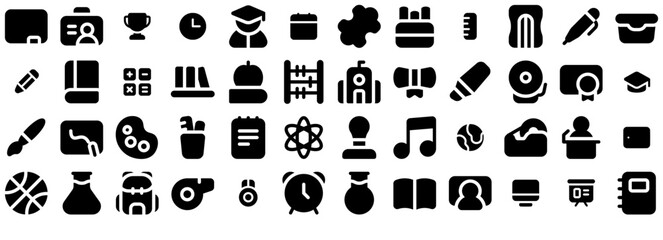 Set Of Education Glyph 24Px Isolated Silhouette Solid Icons With Education,Time-And-Date,Study,Book,School-Material Vector Illustration Linear Pictogram Pack