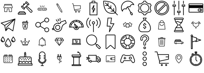 Set Of Linear Ecommerce Basic Icons Line Icons Silhouette Vector Logo Design Containing Shop,Buy,Store,Energy,Money Pictograms And Infographics Design Elements Vector Illustration