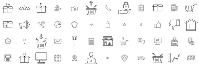 Mega Set Of Vector Ecommerce Icon In Lineal Style Isolated Silhouette Solid Icons With Cardboard-Box,Package,Direction,Navigation,Ecommerce Set Vector Flat Line Icons