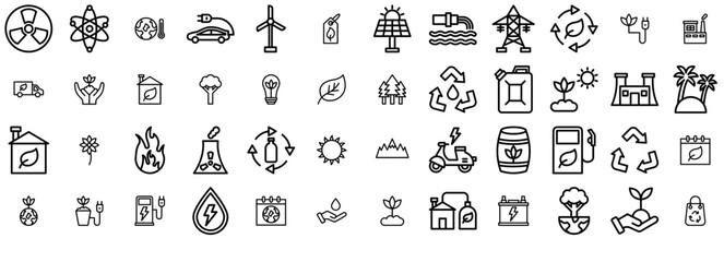 Set Of Ecology Icons Silhouette Vector Logo Design Containing Power,Plant,Nature,Ecology,Energy Business Infographic Elements Logo Vector Illustration