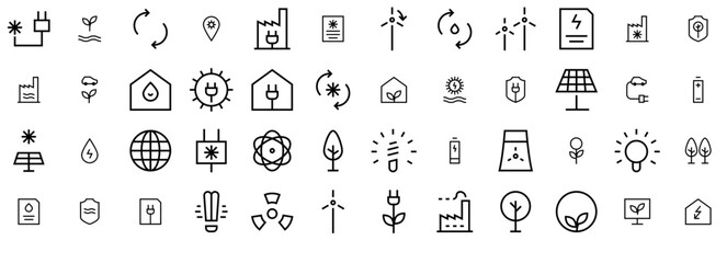 Set Of Linear Ecology Thin Icons Web Header Banner Design Containing Energy,Power,Solar-Energy,Nature,Force Vector Illustration Linear Pictogram Pack
