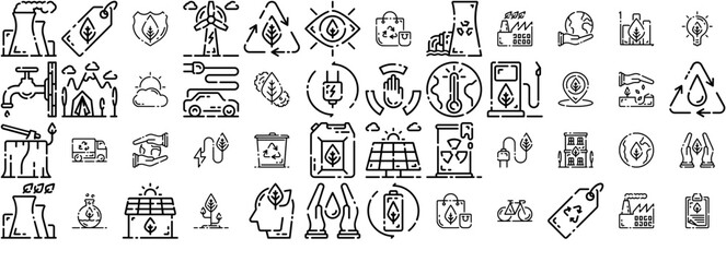 Set Of Ecology Outline Icons Collection Isolated Silhouette Solid Icons Including Recycle,Nuclear,Ecology,Reuse,Green Vector Icon Set Linear Pictogram Pack