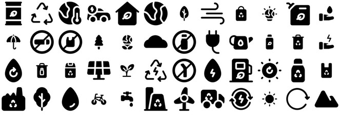 Set Of Ecology Glyph Icons Collection Isolated Silhouette Solid Icons Including Water,Eco-Friendly,Ecology-And-Environment,Ecology,Energy Stroke Icon Collection. Vector Illustration