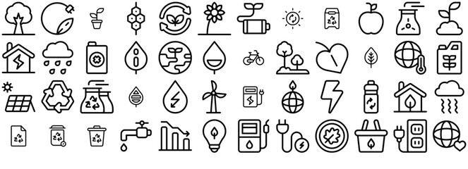 Set Of Ecology Elements Isolated Silhouette Solid Icons With Electricity,Eco,Leaf,Energy,Recycle Business Infographic Elements Logo Vector Illustration