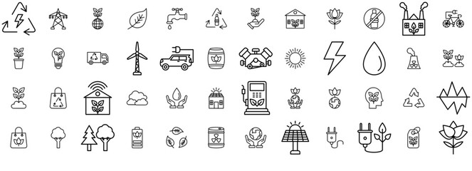 A Collection Of Ecology Environment Vector Symbols Apps, Websites Ui Designs Suitable For Electric-Car,Bio-Fuel,Recycle-Bin,Eco-Bulb,Earth-Day Vector Icons Illustration Collection