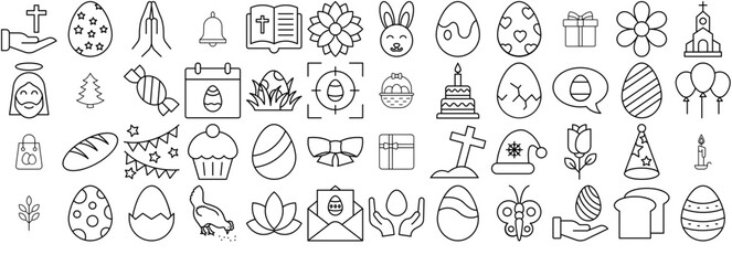 Set Of Linear Easter Outline Icons Collection Isolated Silhouette Solid Icons Including Egg,Decorated-Egg,Easter-Egg,Christian,Easter Vector Illustration Linear Pictogram Pack