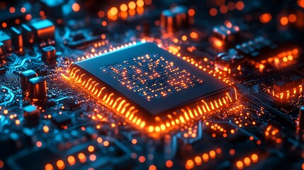 Obraz premium Abstract electronic circuit, tech digital background, computing system connectivity design 