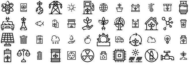 Set Of Linear Ecology Outline V Vector Symbols Apps, Websites Ui Designs Suitable For Recycle,Ecology,Energy,Power,Nature Infographic Simple Vector Illustration Logo