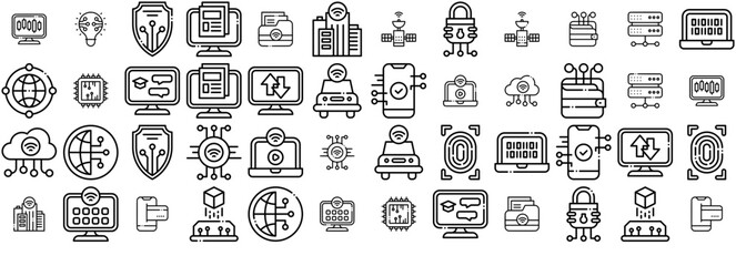 A Collection Of Digital Technology Icons Collection Isolated Silhouette Solid Icons Including Technology,Screen,Networking,Wi-Fi,Electronics Infographic Simple Vector Illustration Logo