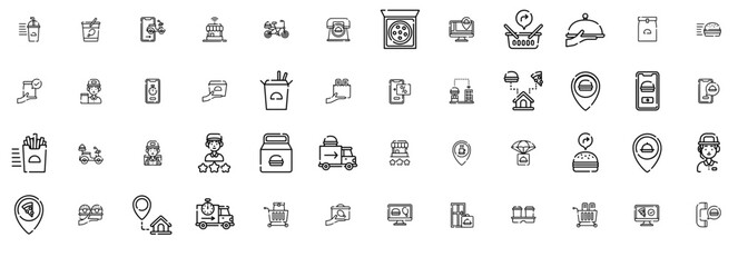 Mega Set Of Vector Delivery Icons Collection Isolated Silhouette Solid Icons Including Food,Delivery,Order,Fast-Food,Food-Delivery Vector Illustration Linear Pictogram Pack