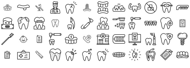 Set Of Linear Dental Care Icons Collection Isolated Silhouette Solid Icons Including Teeth,Dental,Tooth,Dentist,Medical Infographic Simple Vector Illustration Logo