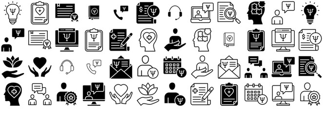 Mega Set Of Vector Counseling Isolated Silhouette Solid Icons With Counseling,Psychiatrist,Care,Medical,Psychology Business Infographic Elements Logo Vector Illustration