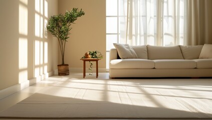 Fototapeta premium spacious bedroom with an open layout, featuring minimalist furniture and glass walls.