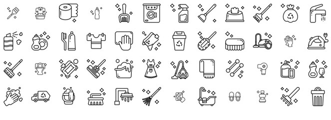 Mega Set Of Vector Cleaning Icon Icons Silhouette Vector Logo Design Containing Cleaning,Soap,Cleaner,Broom,Brush Vector Icons Illustration Collection