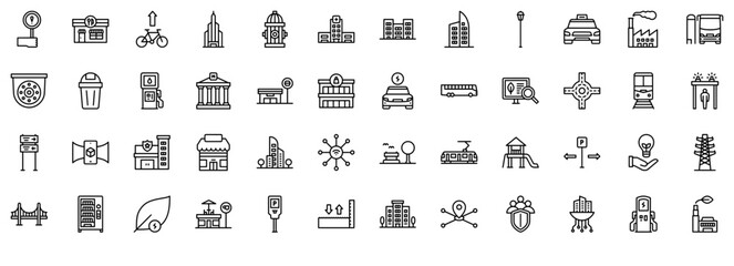 A Collection Of City Life Isolated Silhouette Solid Icons With Construction,Architecture,City-Life,Technology,Building Vector Icons Illustration Collection
