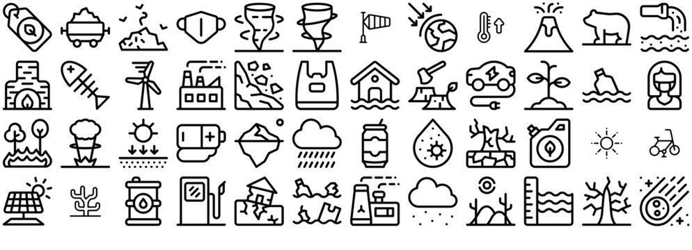 Set Of Climate Change Icons Web Header Banner Design Containing Pollution,Contamination,Climate-Change,Ecology,Nature Vector Icons Illustration Collection