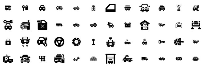 Set Of Linear Car Icon Icons Collection Isolated Silhouette Solid Icons Including Police,Car,Fire,Truck,Garage Stroke Icon Collection. Vector Illustration © Arju