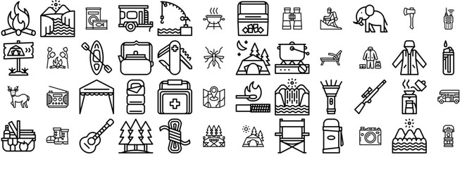 A Collection Of Camping Icons Collection Isolated Silhouette Solid Icons Including Nature,Travel,Ourdoor,Camping,Outdoor Set Vector Flat Line Icons