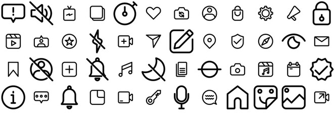 Mega Set Of Vector Button Lineal Vector Symbols Apps, Websites Ui Designs Suitable For Photo,Conversation,Message,Messaging,Camera Outline Icons Collection. Simple Vector Illustration