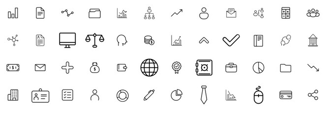 Mega Set Of Vector Bussines Icons Web Header Banner Design Containing Money,Data,Statistics,Chart,Graph Simple Black Style Symbol Sign For Apps And Website, Vector Illustration