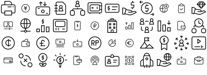 Mega Set Of Vector Business V2 Thin Icons Silhouette Vector Logo Design Containing Money,Payment,Finance,Business,Currency Stroke Icon Collection. Vector Illustration