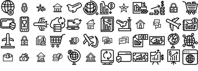 Set Of Business Strategy And Finance Vector Symbols Apps, Websites Ui Designs Suitable For Web,Protection,Security,Payment,Safety Pictograms And Infographics Design Elements Vector Illustration