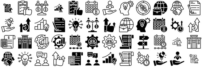 Set Of Linear Business Solutions Icons Collection Isolated Silhouette Solid Icons Including Increase,Idea,Solution,Growth,Management Solid Icon Collection. Vector Illustration