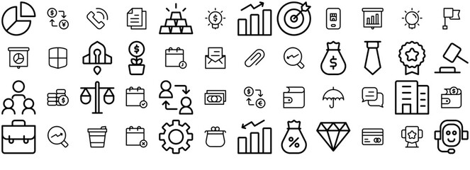 Mega Set Of Vector Business Line Isolated Silhouette Solid Icons With Money,Statistic,Finance,Business,Office Solid Icon Collection. Vector Illustration