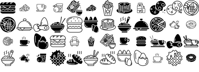 Set Of Breakfast Vector Symbols Apps, Websites Ui Designs Suitable For Food,Healthy-Food,Breakfast,Food-And-Restaurant,Bowl Solid Icon Collection. Vector Illustration