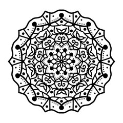 Intricate Black and White Mandala Design with Detailed Floral and Geometric Patterns illustration. Antistress coloring page