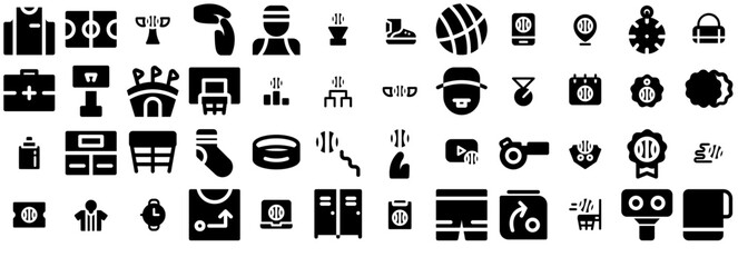 Set Of Linear Basketball Glyph Icons Collection Isolated Silhouette Solid Icons Including Basket,Sport,Basketball,Game,Ball Pictograms And Infographics Design Elements Vector Illustration
