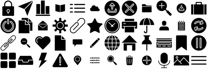 A Collection Of Basic Ui Icons Collection Isolated Silhouette Solid Icons Including Document,File,Web,App Outline Icons Collection. Simple Vector Illustration