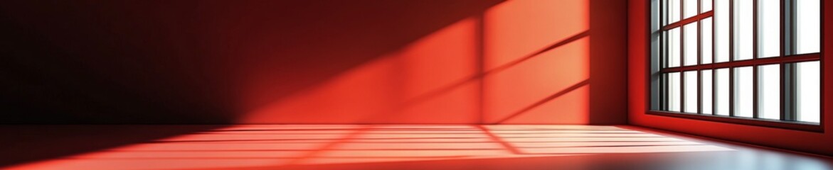 Obraz premium Radiant Abstract Light Through a Window on Red Background, Showcasing Products with a Modern and Dynamic Aesthetic Appeal.