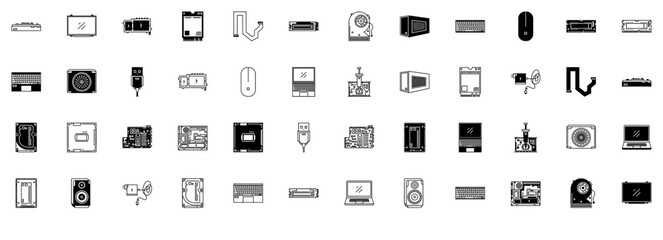 Set Of Artificial Intelligence Chip Vector Symbols Apps, Websites Ui Designs Suitable For Laptop-Keyboards,Laptop,Storage,Keyboard,Computer Business Infographic Elements Logo Vector Illustration