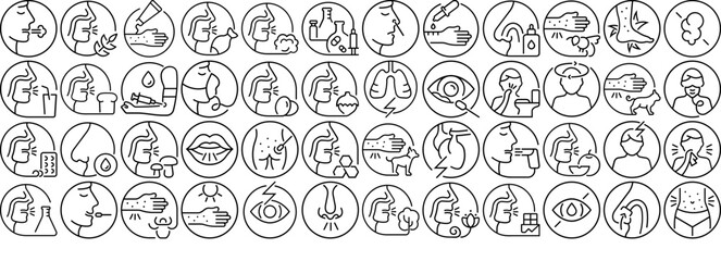 Set Of Linear Allergy Icons Silhouette Vector Logo Design Containing Analysis,Food,Allergy,Disease,Breath Business Infographic Elements Logo Vector Illustration