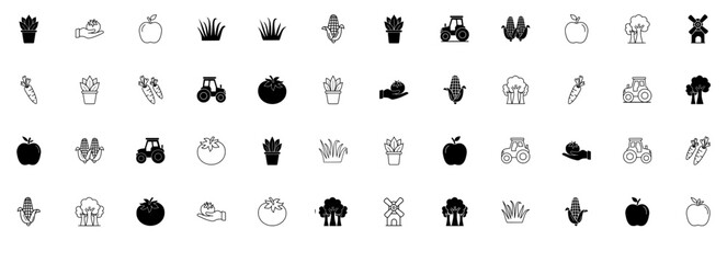 A Collection Of Agriculture And Garden Icons Collection Isolated Silhouette Solid Icons Including Farming,Nature,Healthy,Garden,Food Infographic Simple Vector Illustration Logo