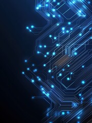 Abstract circuit board design with blue lights, showcasing technology and innovation in a modern digital world.