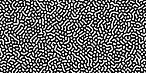 Abstract Turing organic wallpaper with background. Turing reaction diffusion monochrome seamless pattern with chaotic motion. Natural seamless line pattern. Linear design with biological shapes.