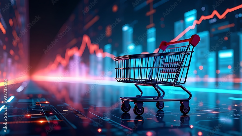 Wall mural e-commerce metrics futuristic background for online retail analytics. dynamic data visualization, ch